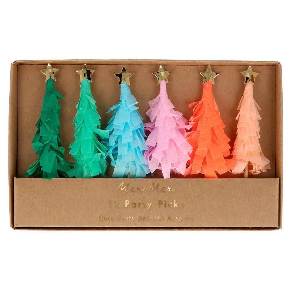 Rainbow Fringed Tree Party Picks (x12)