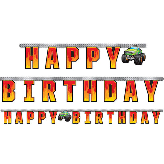 Monster Truck Rally Happy Birthday Garland