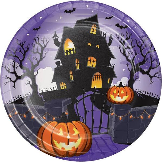 Orange and Black Halloween Haunted Round Platesr