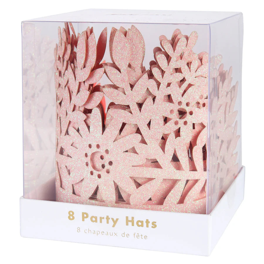 Pink Glitter Party Crown (x8)