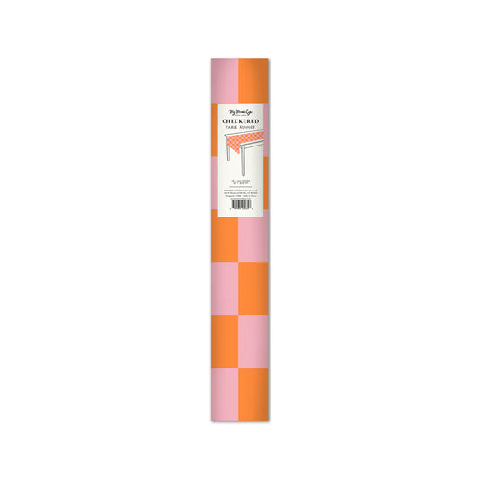 Pink and Orange Checked Paper Table Runner