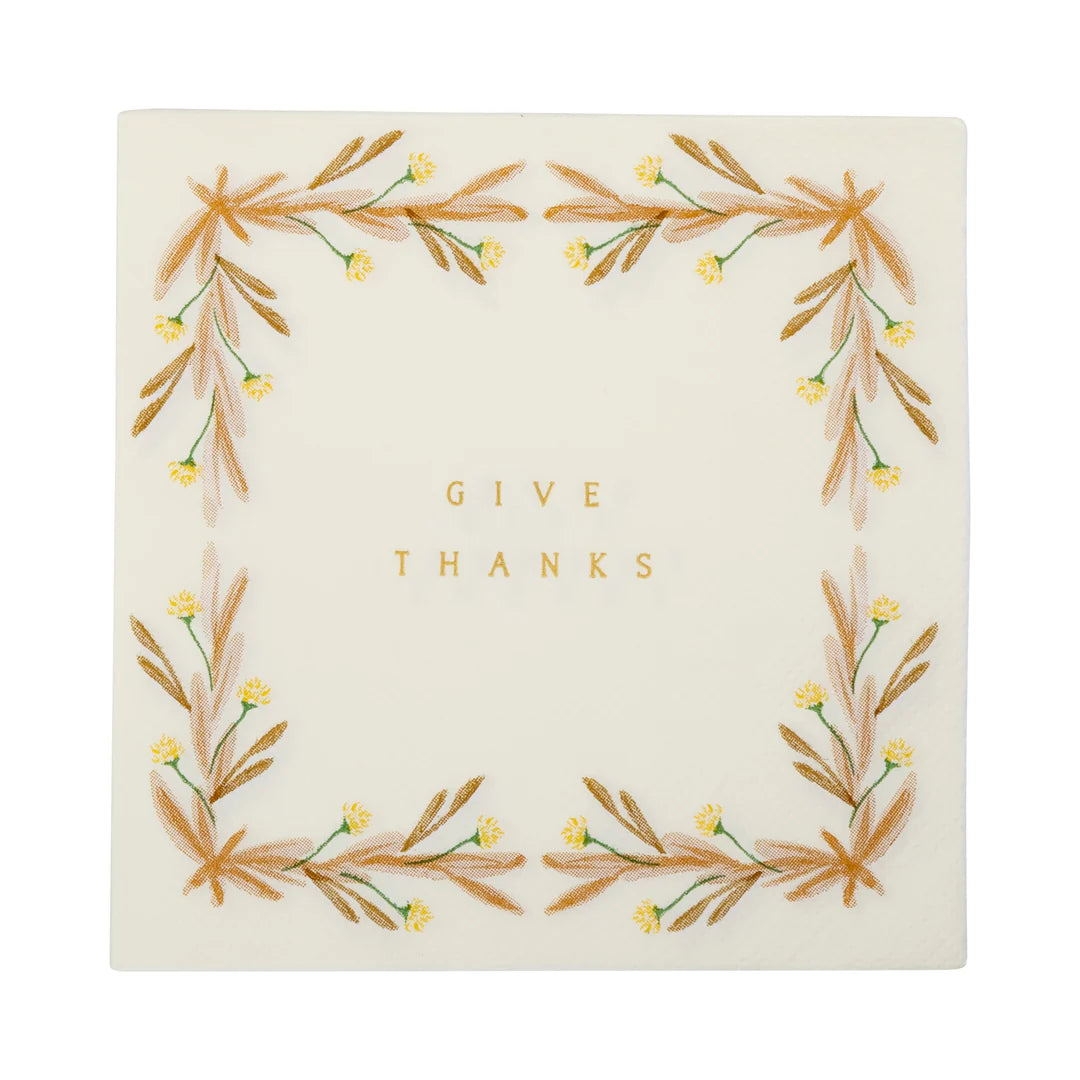 Give Thanks Cream Paper Cocktail Napkins