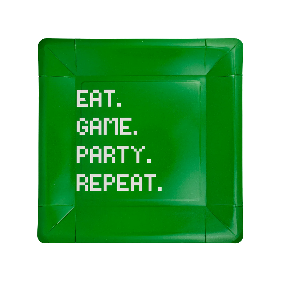 Eat Game Party Repeat Square Paper Plates