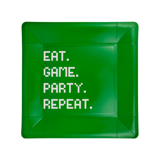 Eat Game Party Repeat Square Paper Plates