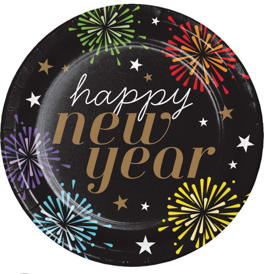 Happy New Year Multicolor Dinner Plates