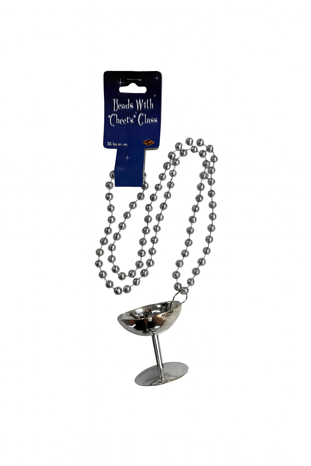 Silver Beads Necklace with “Cheers” Glass