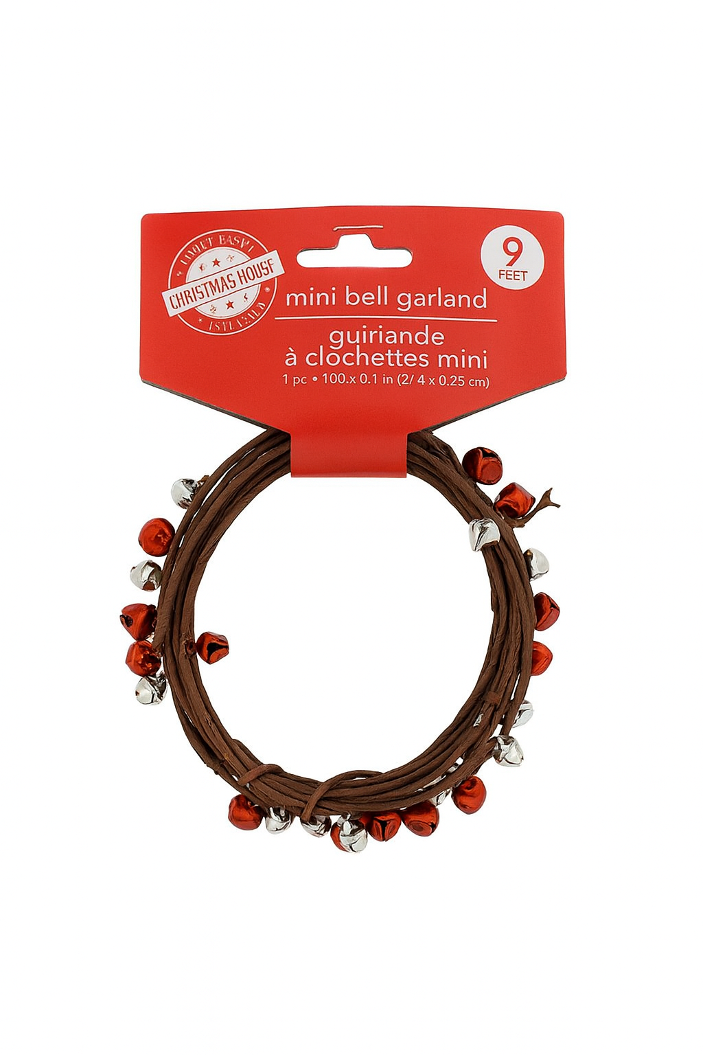 Christmas Mini Bell Garland Red & Silver Bells