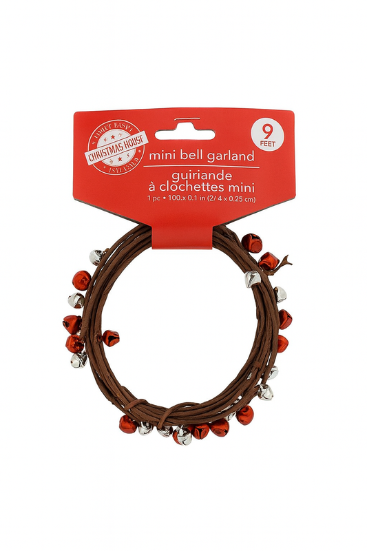 Christmas Mini Bell Garland Red & Silver Bells