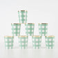 Green Gingham Cups (x8)