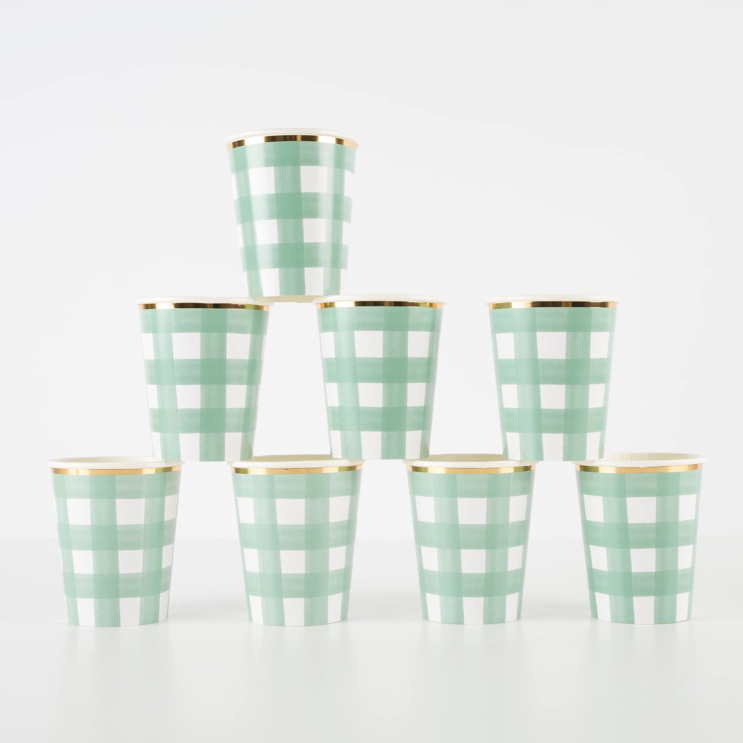 Green Gingham Cups (x8)