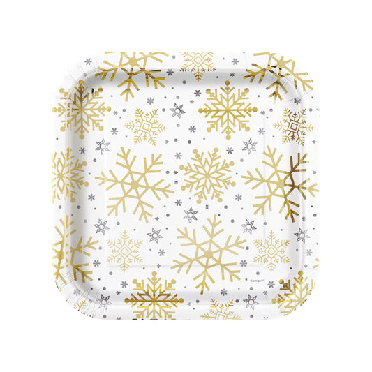 Silver & Gold Holiday Snowflake Dinner Plates