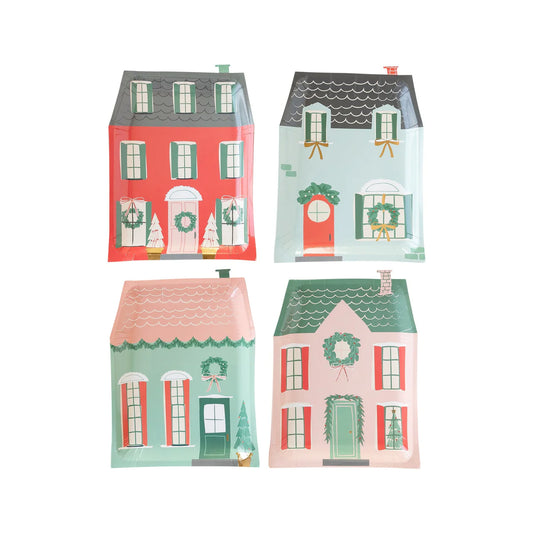 Village Christmas House Shaped Plates