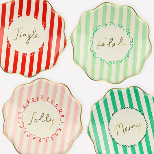 Christmas Striped Dinner Plates (x8)