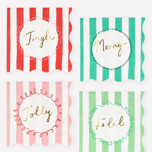 Christmas Striped Small Napkins (x16)
