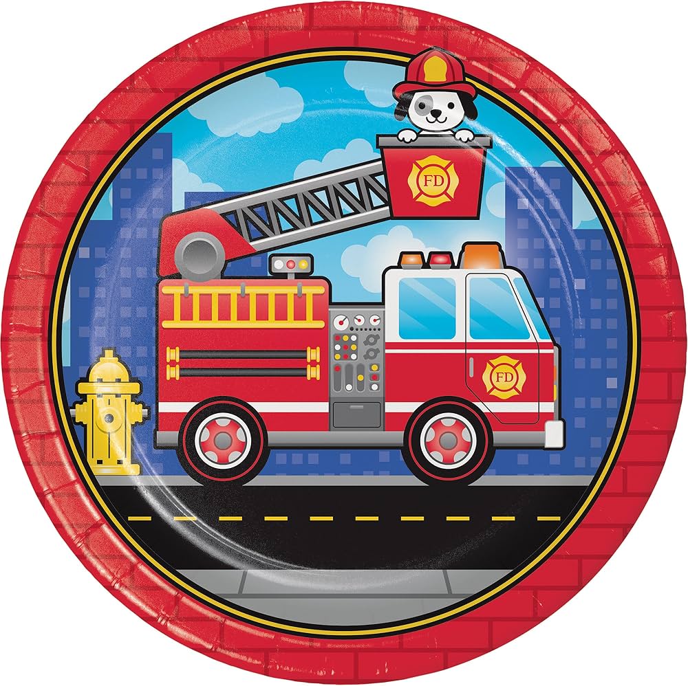 Flaming Fire Truck Dinner Plates