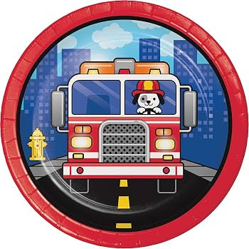 Flaming Fire Truck Dessert Plates