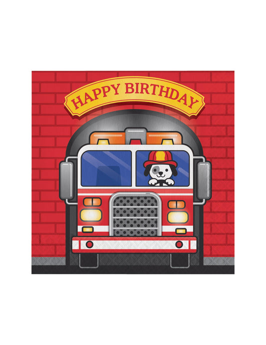 Flaming Fire Truck Luncheon Napkins