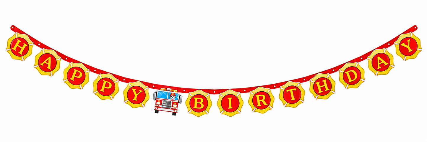 Flaming Fire Truck Happy Birthday Banner