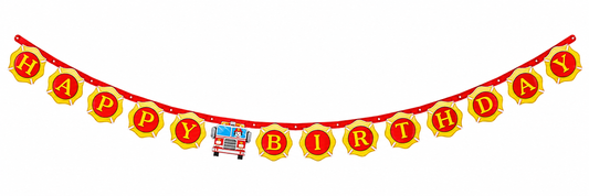 Flaming Fire Truck Happy Birthday Banner