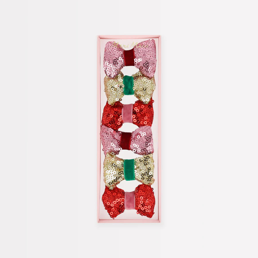 Sequin & Velvet Mini Bow Hairclips (x 6)
