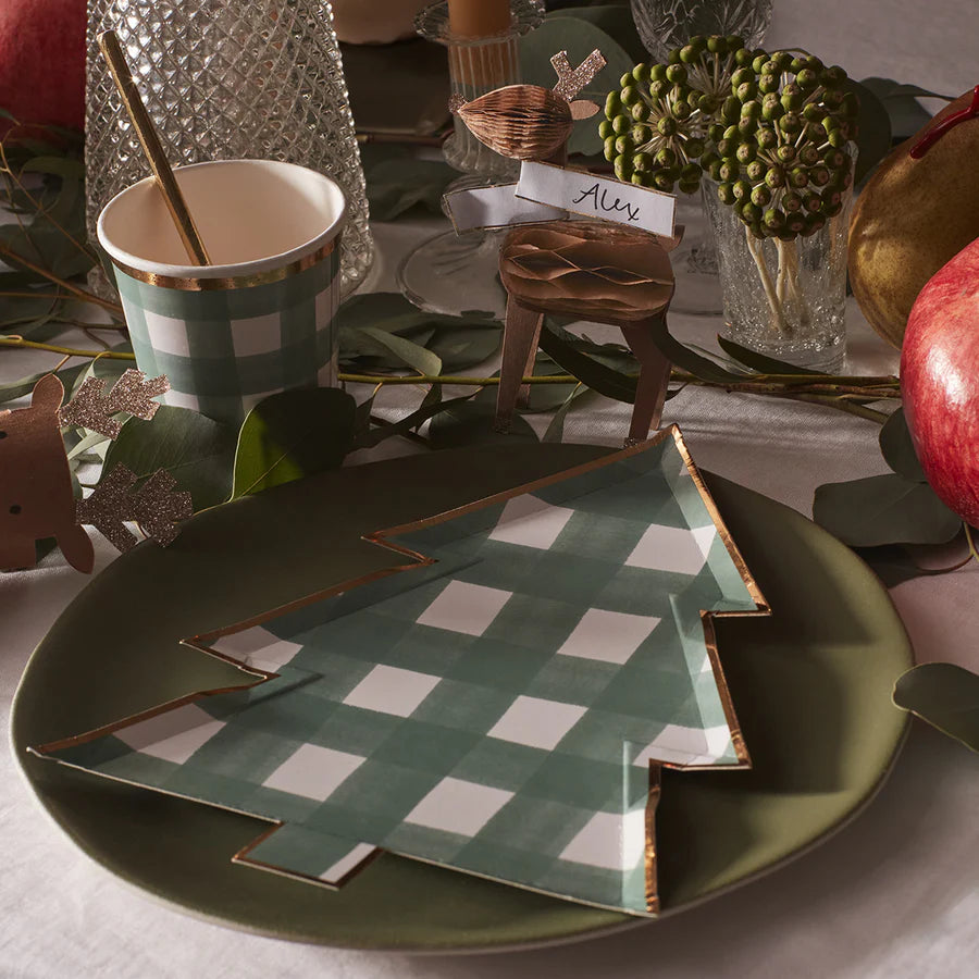 Green Gingham Tree Plates (x8)