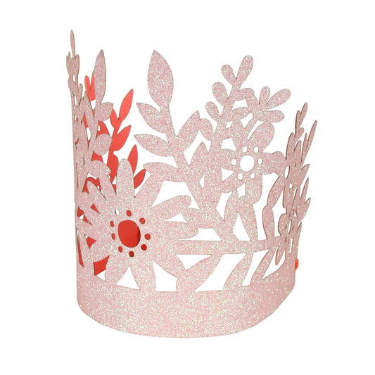 Pink Glitter Party Crown (x8)