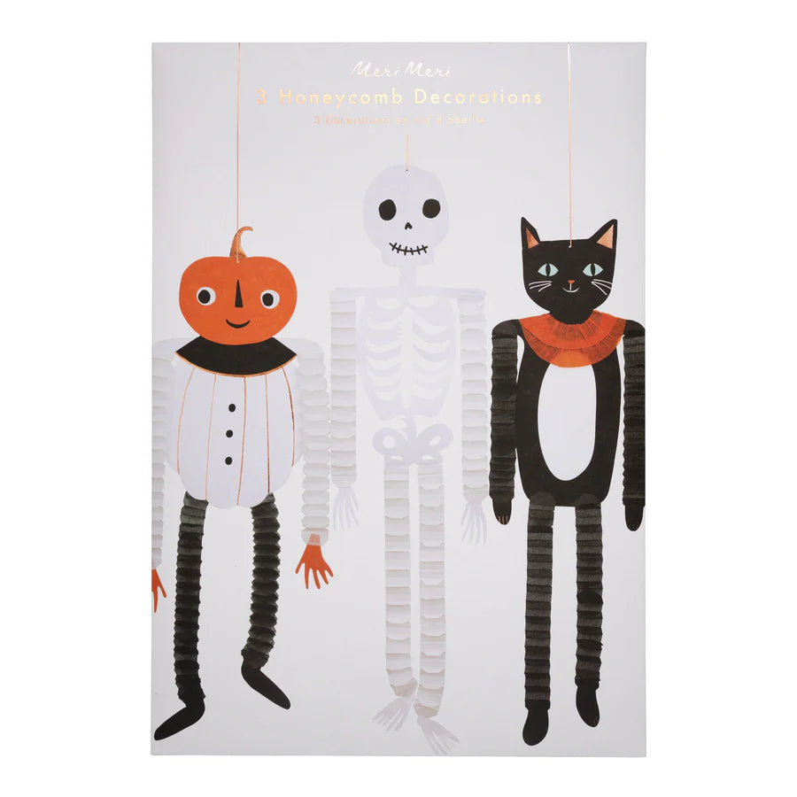 Vintage Halloween Honeycomb Skeletons (x3)