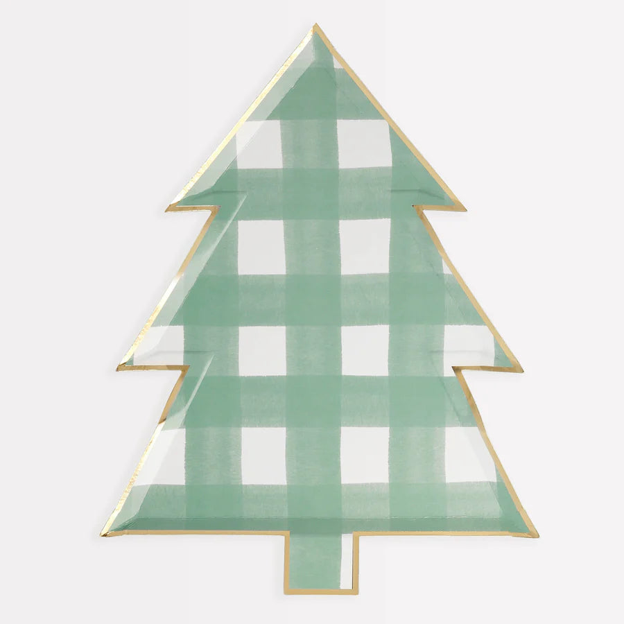 Green Gingham Tree Plates (x8)