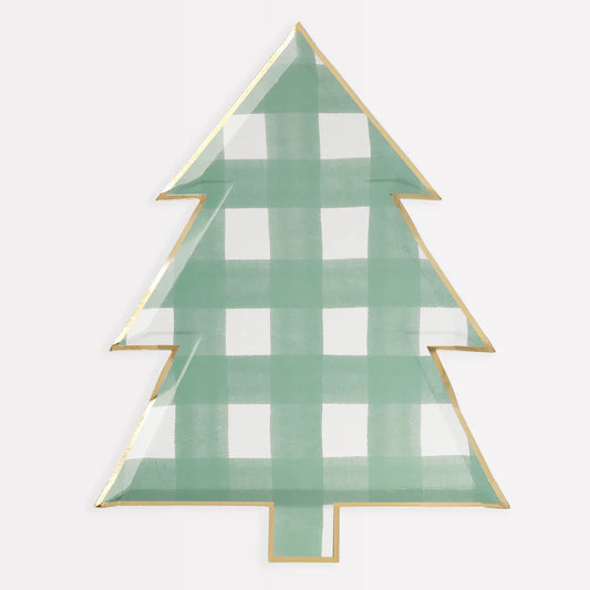 Green Gingham Tree Plates (x8)